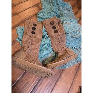 UGG Women’s 7 Classic Cardy Knit Convertible Brown & Gold Metallic Boots #1876